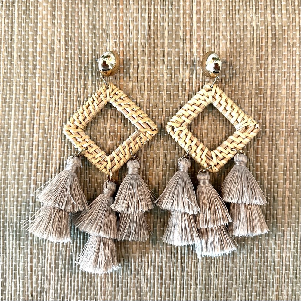 Rattan and Tassel Statement Earrings